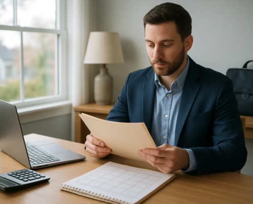 Documents and calculator representing lost wages in a Maryland personal injury claim