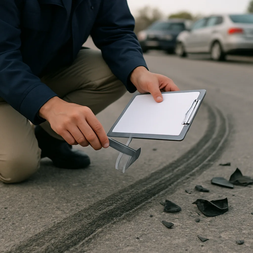 Investigator documenting roadway evidence after a Maryland truck crash