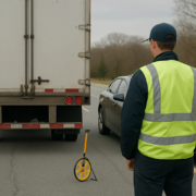 Underride truck accident lawyer Maryland reviewing a truck rear guard and crash evidence