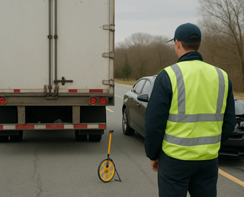 Underride truck accident lawyer Maryland reviewing a truck rear guard and crash evidence