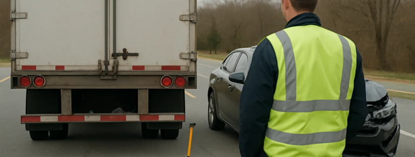 Underride truck accident lawyer Maryland reviewing a truck rear guard and crash evidence