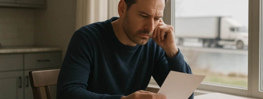 Truck accident insurance statement in Maryland discussed beside a commercial truck and phone