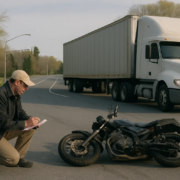 Truck motorcycle accident lawyer Maryland investigation at a roadway intersection