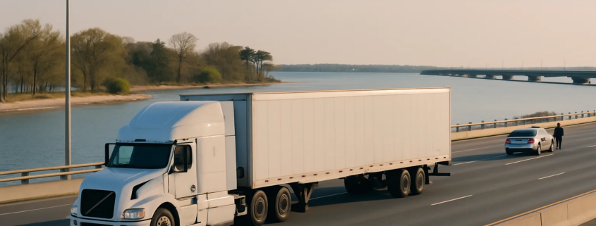 Trucking company liability Maryland accident scene on a coastal roadway